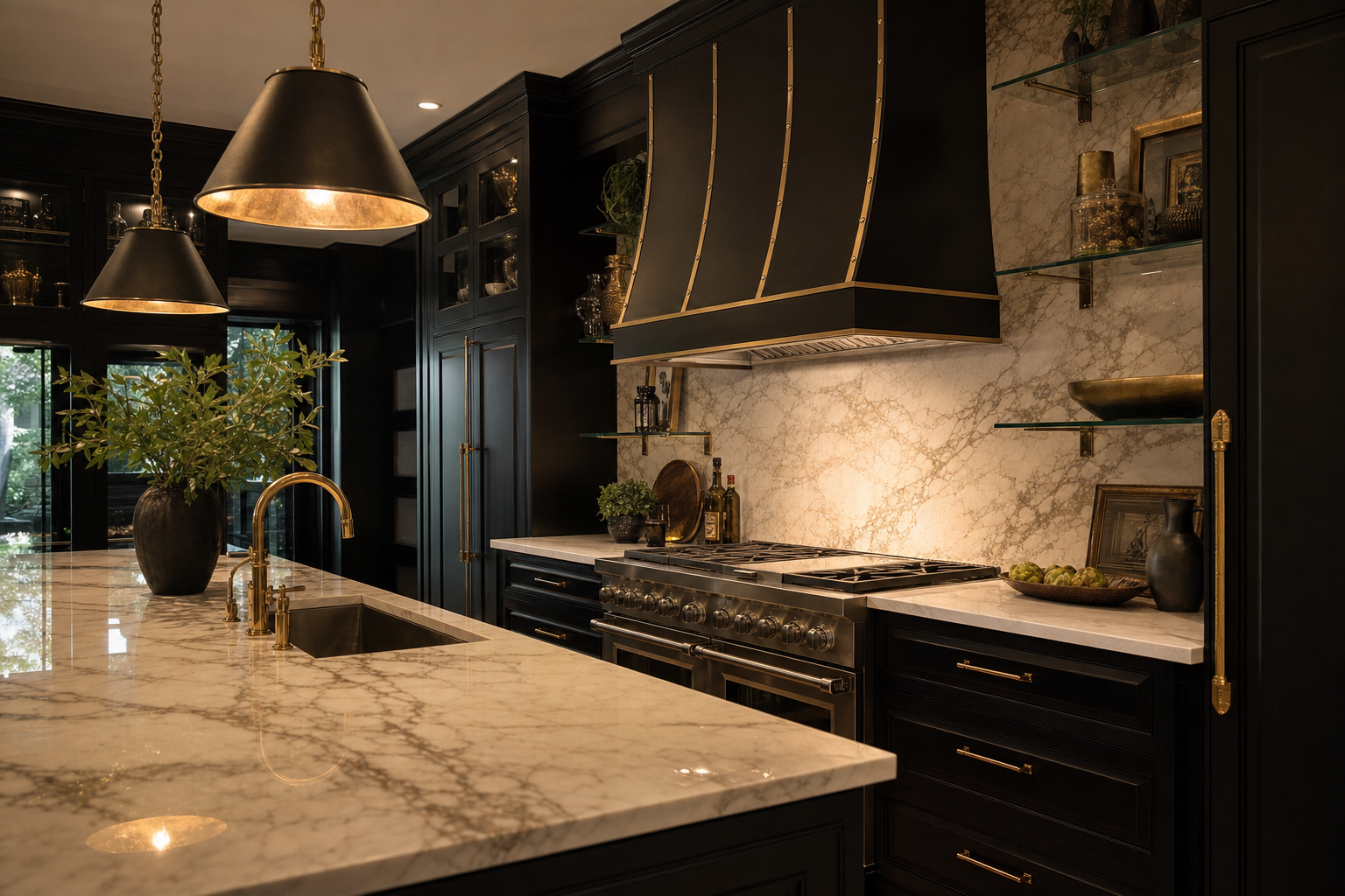 Luxury kitchen with professional range installation